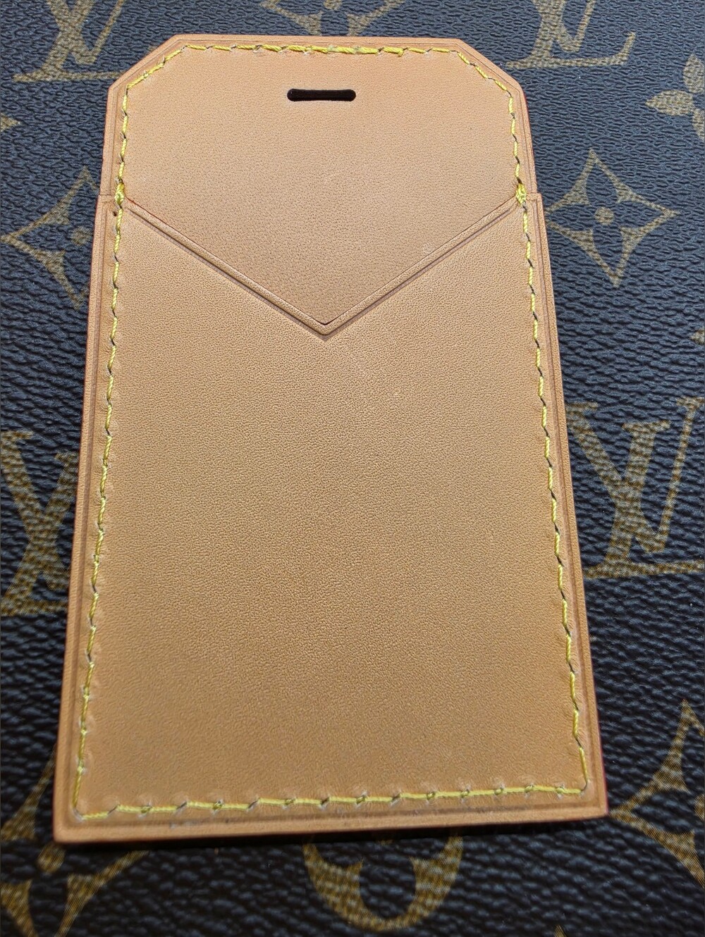 Louis Vuitton Tan Leather Signature Luggage Tag Name Tag with Yellow Stitching - Picture 5 of 10